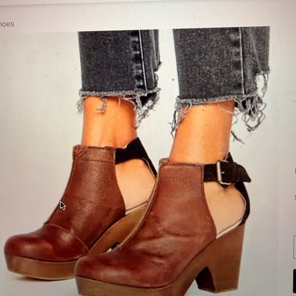 Free People Amber Orchard Heel Platform Clog Two Tone Brown Leather Sz 8 EU38